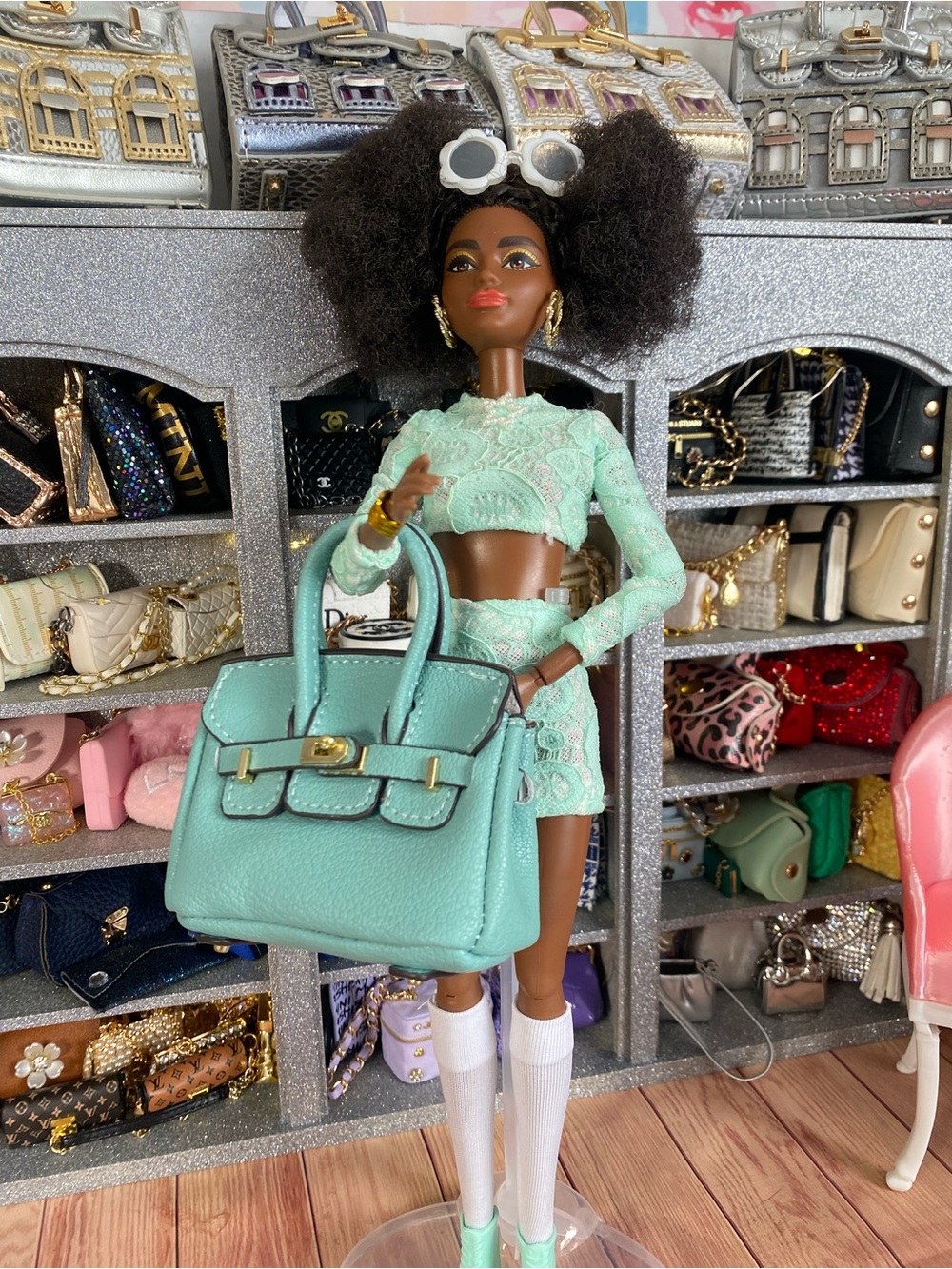 Barbie Mint Green Lace Crop Top & Skirt with Mint Handbag